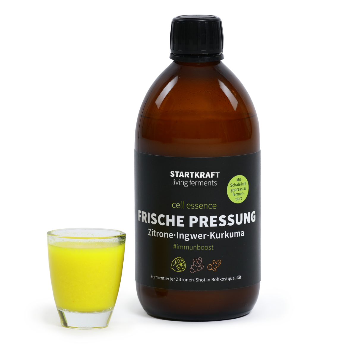 Frische Pressung Zitrone-Ingwer-Kurkuma